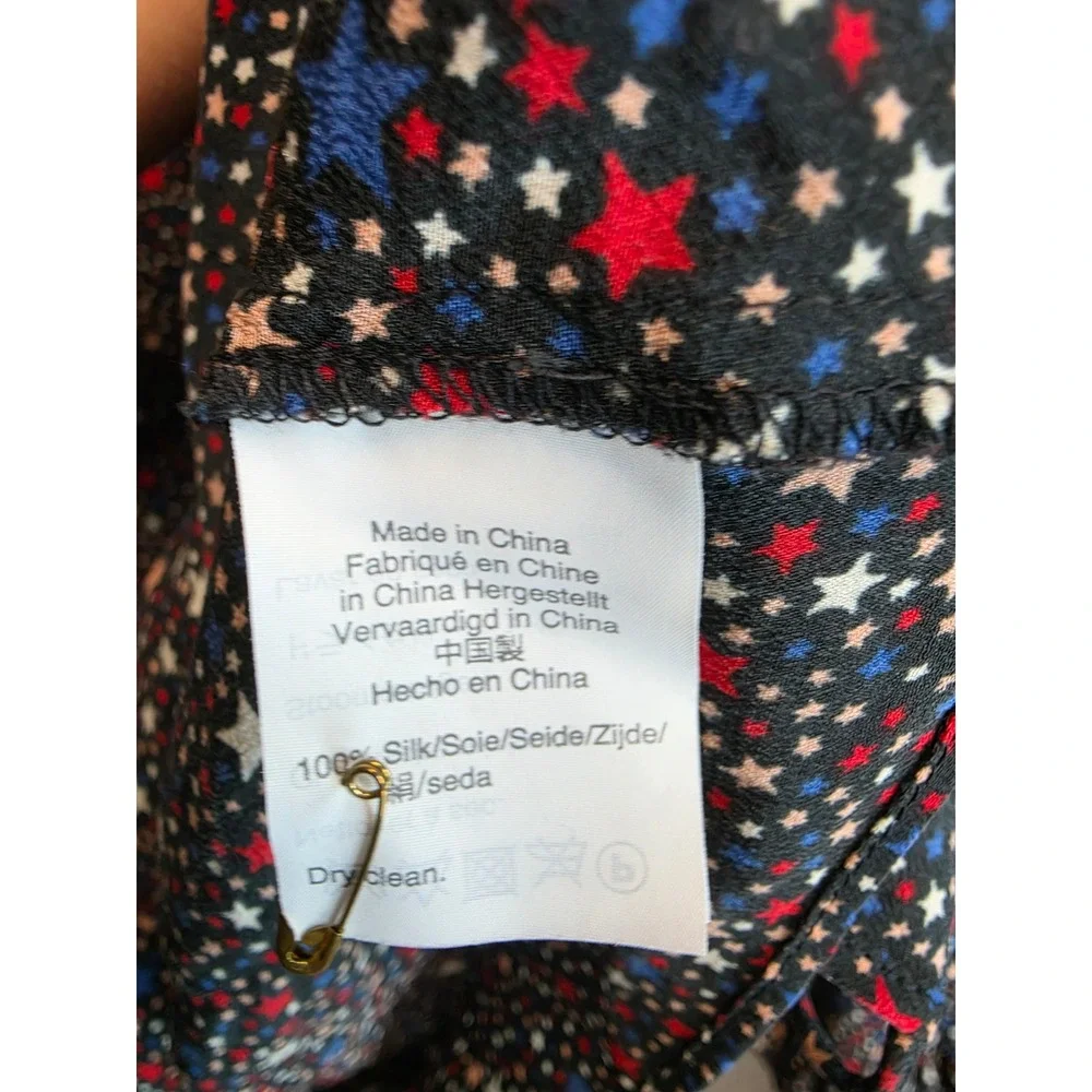 Madewell Womens Silk Star Print Ruffle Wrap Peplum Blouse Navy Blue Small